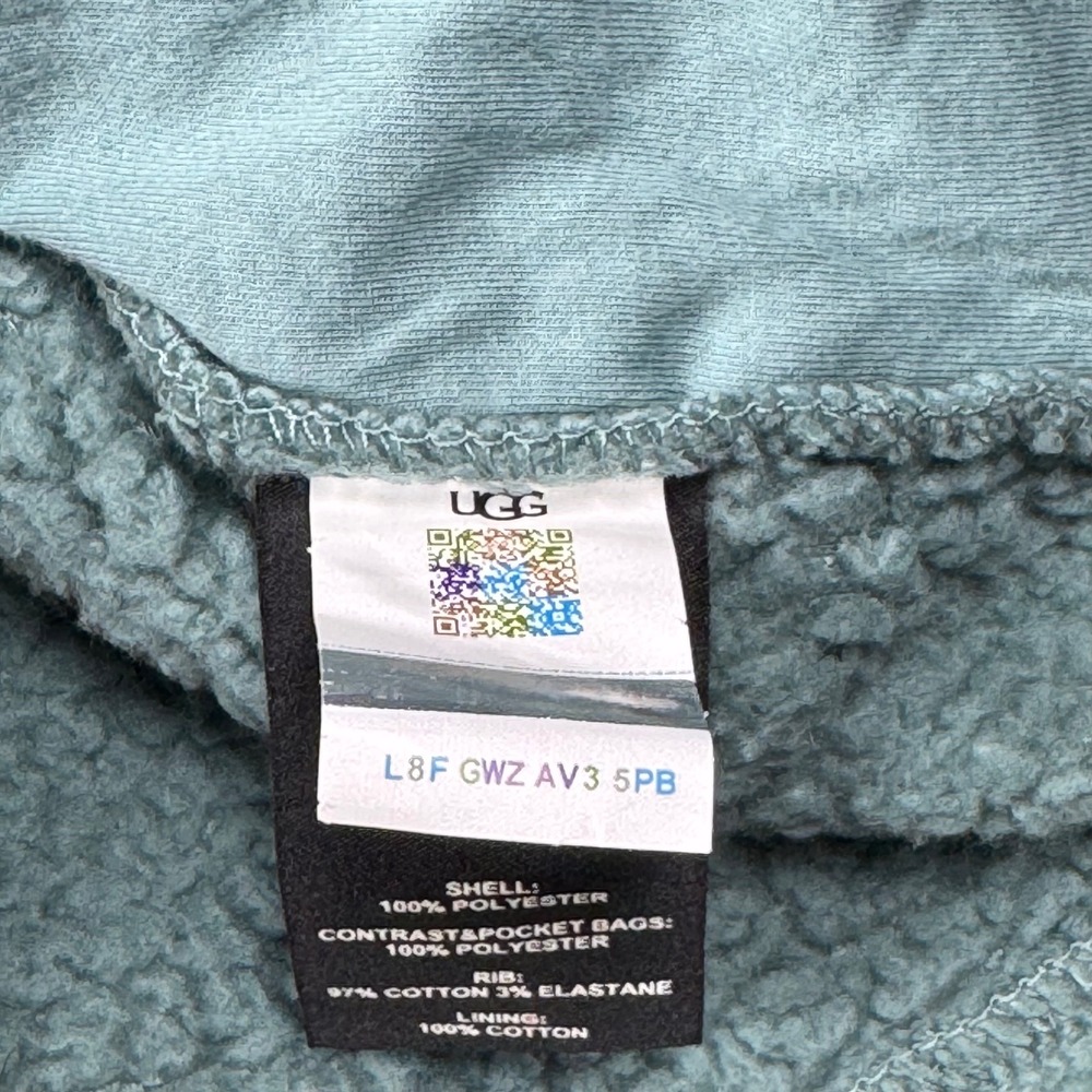 UGG Sherpa Fleece Pullover Women's M Teal Blue Logo Quarter Snap Cozy Sweater - Picture 8 of 8